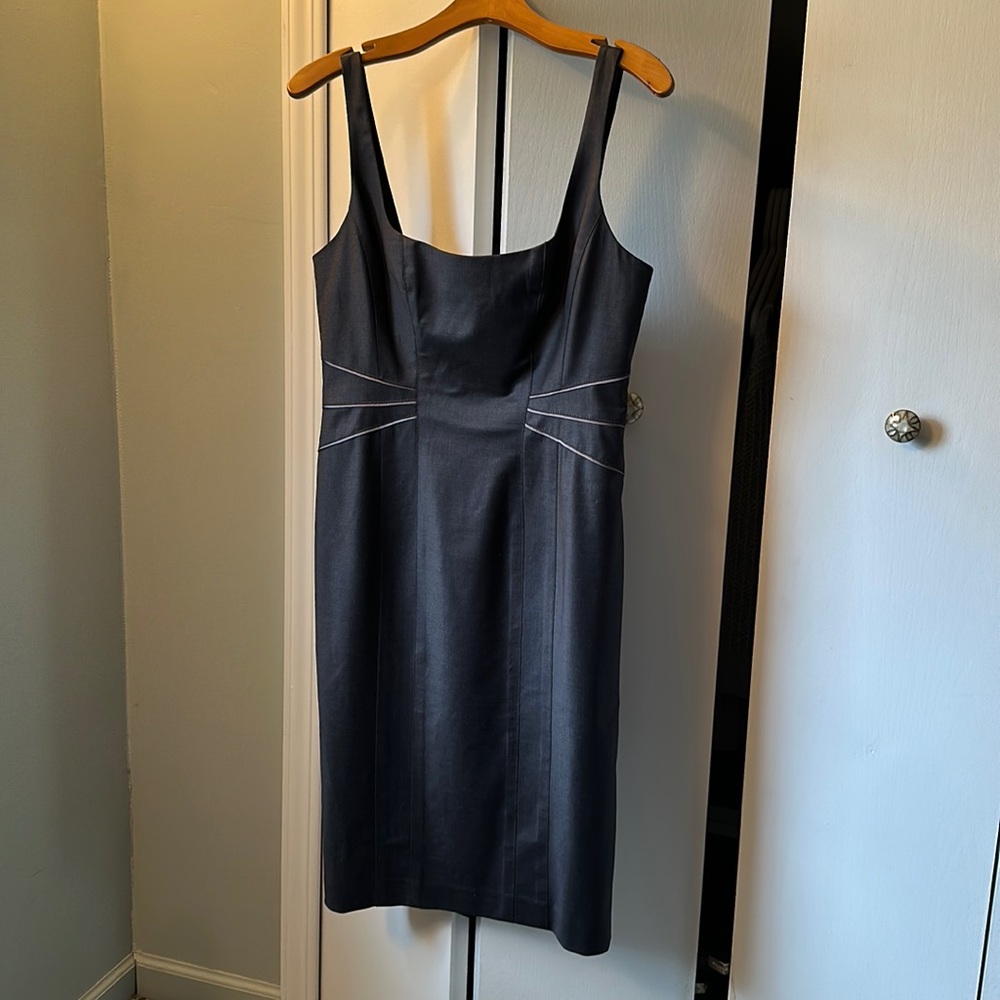Bebe sexy, low cut, fitted suiting dress. Body con style size 10. Charcoal gray